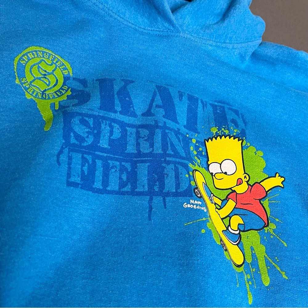 VTG Universal Studios BART Simpson Blue Hoodie Skate Springfield Youth Large - Picture 2 of 7